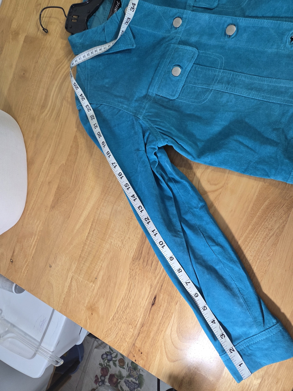 Women's Teal Suede Button-Front Lined Jacket - Picture 8 of 8